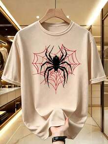 1pc Casual Men's Short Sleeve T-Shirt, Versatile Sweater, Round Neck T-Shirt, Men's Top, 100% Cotton - 杏 - 查看 2