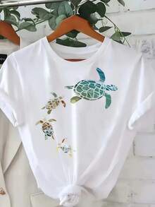 T-Shirt With Creative Letter Print, 100% Breathable Fabric, Suitable For Spring And Summer Casual Wear, Seasonal Clothing, Outdoor Parties, Christmas Parties, Lightweight T-Shirts, Beach Series, Spring And Summer Fashion, Cute T-Shirts For Ladies. - 白色 - 查看 1