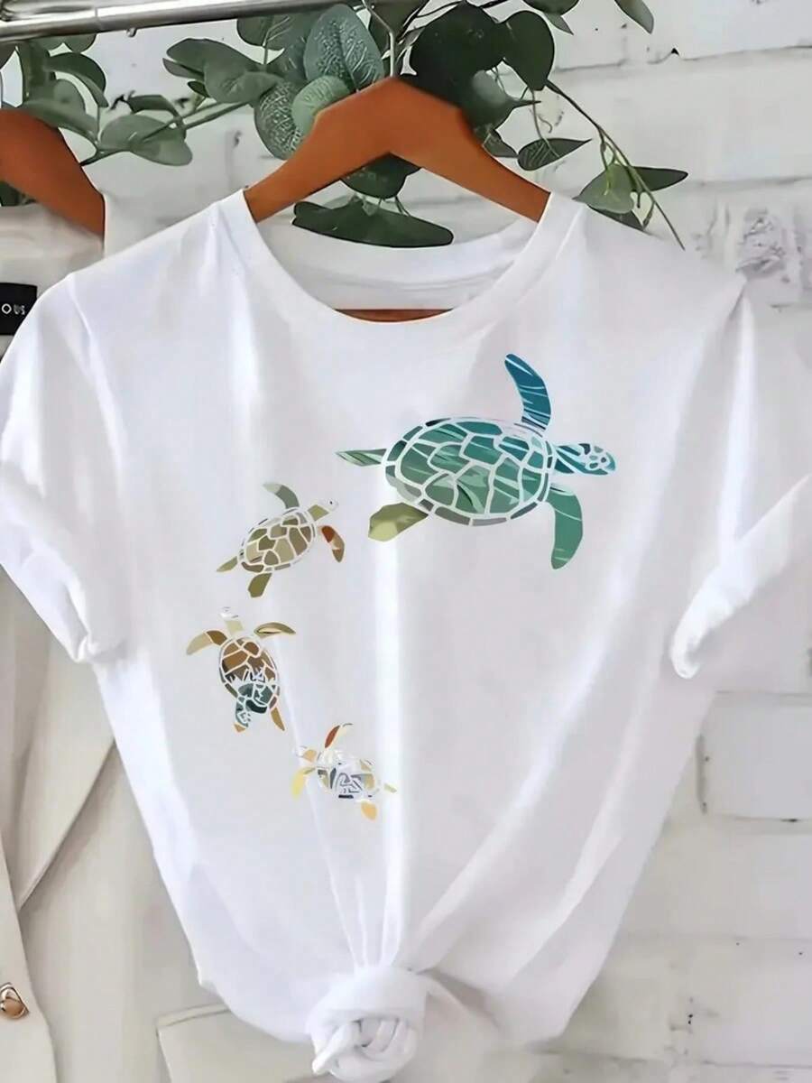 T-Shirt With Creative Letter Print, 100% Breathable Fabric, Suitable For Spring And Summer Casual Wear, Seasonal Clothing, Outdoor Parties, Christmas Parties, Lightweight T-Shirts, Beach Series, Spring And Summer Fashion, Cute T-Shirts For Ladies. - 白色 - 查看 1