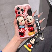 Disney Mickey & Minnie Mouse Phone Case With Mickey And Minnie Charm And Minnie Lanyard - Cute Mickey And Minnie Protective Case With Kiss Pose And Pink Background Design, Equipped With Delicate Minnie Decorative Lanyard And Beaded Bracelet For Easy Carrying, Compatible With IPhone 17, 16, 15, 14, 13, 12, 11 Pro Series, Ideal For Birthdays, Holidays, Anniversaries, Graduation Gifts, Or Any Special Occasion To Surprise Family, Friends, Classmates, And Loved Ones. - 白色 - 查看 1
