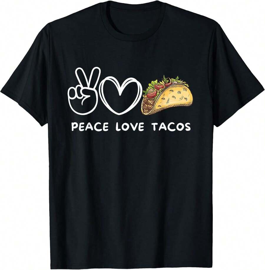 Camiseta versátil para el día a díaPeace, Love Tacos Retro Tacos Lover Food Lover T-Shirt,camisetas de Pascua para bebés niñas,Ropa de verano,Láminas de anime,Ropa de apoyo esencial para la Copa del Mundo,Camisetas con diseños gráficos para niños pequeños, aptas para el uso diario,Camiseta de hombre - Negro - Ver 1
