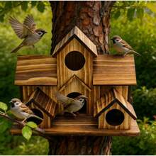 Casa de pájaros de madera vintage de lujo multicapa, nido colgante para el jardín, comedero de pájaros de madera para exteriores, nido de pájaros de madera antiséptica hecho a mano - Casa del pajarito N° 4 - Ver 1