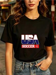 Unisex American Football Print T-Shirt - Lightweight And Comfortable Short-Sleeved T-Shirt That Shows American Pride. Casual Crew Neck T-Shirt, Suitable For Family Gatherings, Father's Day Gift, Machine Washable, Ideal For Spring/Summer. R4V7 - 黑色 - 查看 6