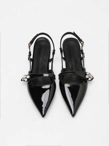 Mẫu sandal đế bằng mũi nhọn màu đen tối giản dành cho nữ, thời trang Xuân/Hè mới. - màu đen - Xem 4