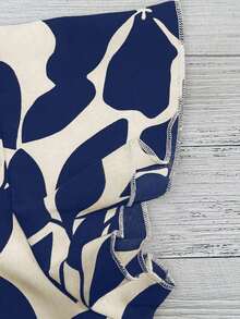 Tall Blusa casual de mujer con estampado floral de hojas sobre base naranja, cuello redondo, mangas de vuelo y mangas cortas, para primavera/verano - Azul marino - Ver 5