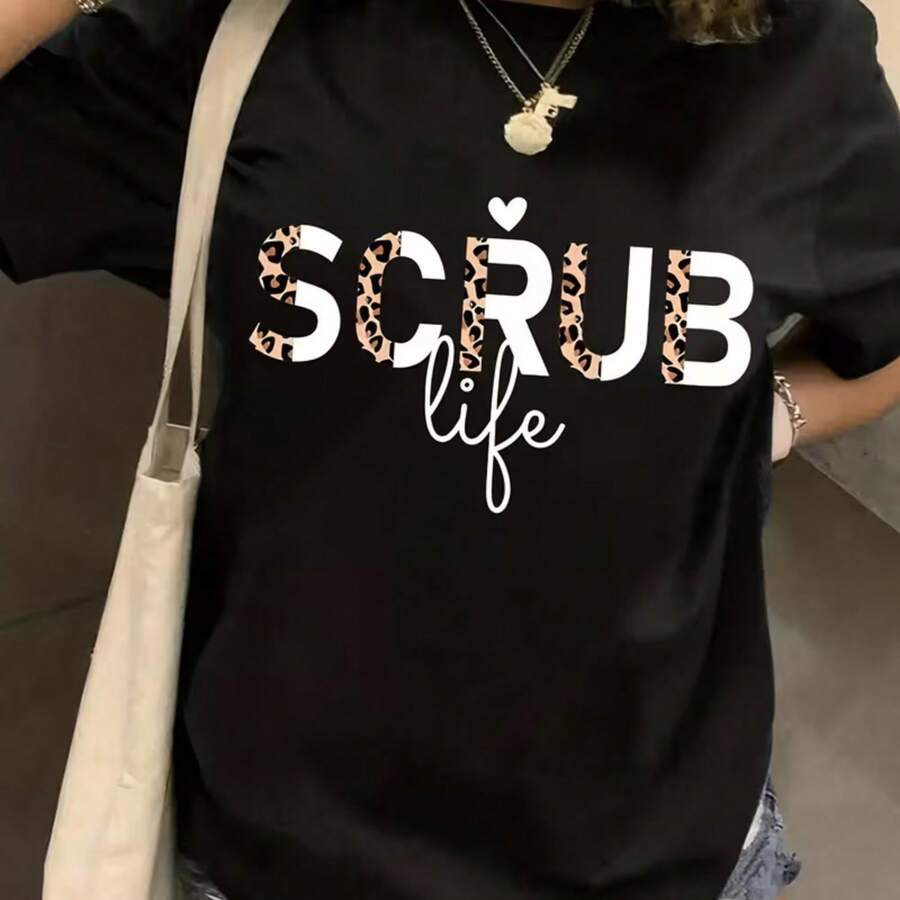 Printed T-Shirt For Men And Women - 黑色 - 查看 1
