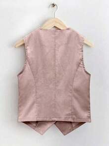 Chaleco corto de lino casual para mujer para primavera y verano - Rosa - Ver 2