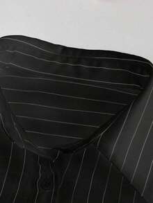 Camisa casual de manga larga con bolsillo, de ajuste suelto y hombros caídos, de unicolor, para primavera/verano, Top de manga larga - Blanco y Negro - Ver 4