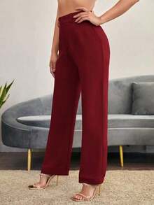 Pantalones de pierna recta unicolores - Burdeos - Ver 3