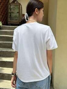 ropa de calor mujer Camiseta Sólida Con Cuello Redondo - Blanco - Ver 2