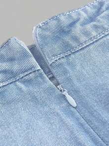 Minifalda de mezclilla azul de cintura alta con decoración de lazo para mujer - Lavado ligero 2 - Ver 3