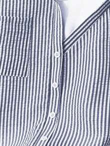 Camisa de mujer casual de manga corta raglán a rayas texturizada azul y blanca, de verano - Azul marino - Ver 6