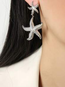 Pendientes de estrella de mar, pendientes con colgante de estrella de mar de metal, estilo personalizado de playa - Pendientes de estrella de mar grandes y pequeños - Ver 3