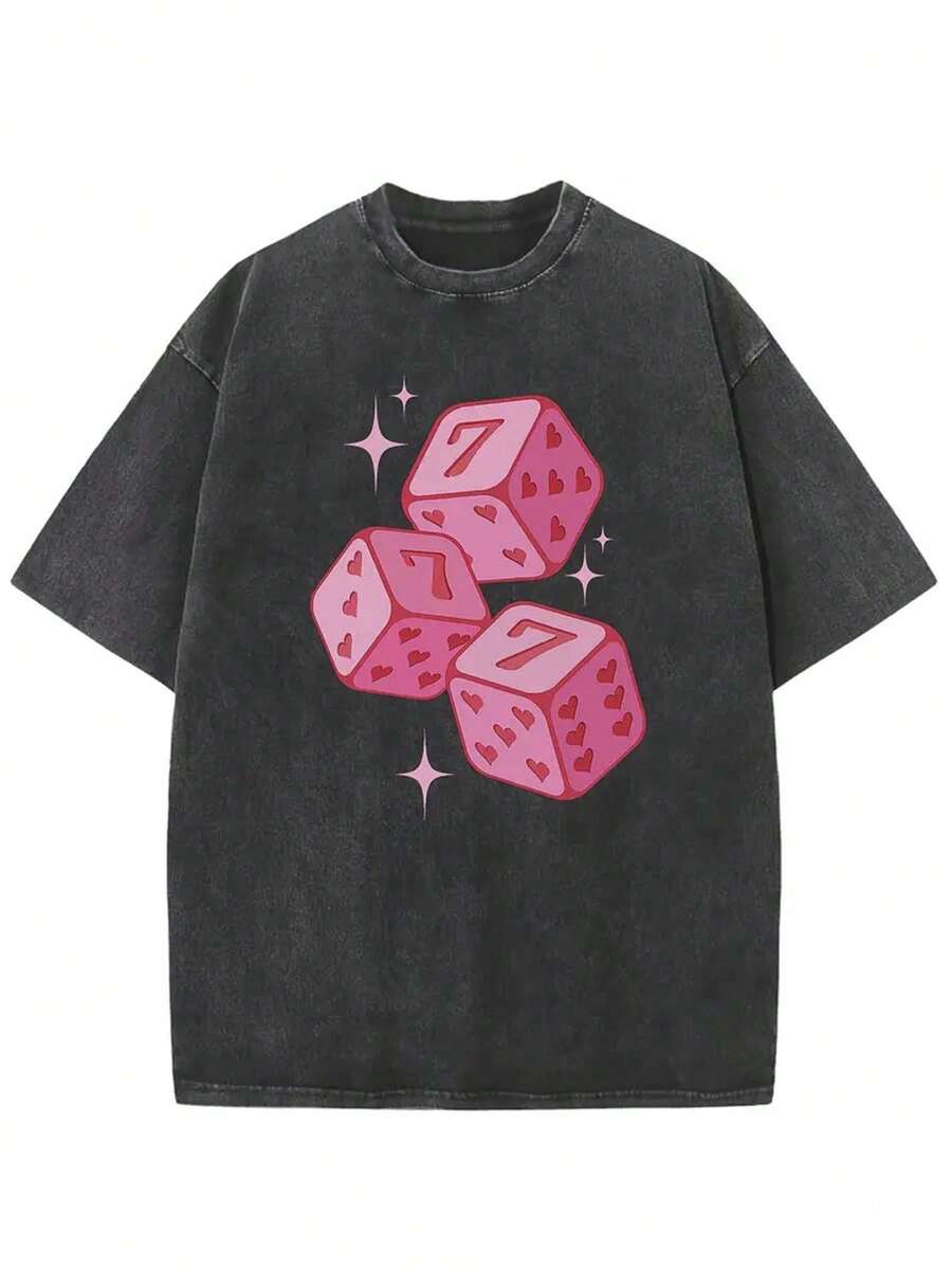 1 Piece, 100% Cotton, Printed T-Shirt With 777 Design, Men's Vintage Washed Short Sleeve Crew Neck T-Shirt, Spring/Summer, Pure Cotton Breathable Casual Sports Top, Holiday Gift, 230g 100% Cotton. - 黑色 - 查看 1