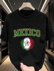 Men's Soft Cotton Short-Sleeve T-Shirt Featuring The Mexican National Soccer Team Design, Perfect For Soccer Fans And Sporting Events. An Excellent Gift For Men Who Love Mexican Culture And Team Spirit. A Great Christmas Costume For Men. Lightweight And Breathable Short-Sleeve Shirt For Summer. Women's Casual Shirt, 100% Cotton. - 黑色 - 查看 4