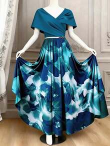 Vestido de línea A con diseño de patchwork y cintura ceñida para mujer, elegante para vacaciones, ir al trabajo, el Día de San Valentín, citas, estilo de calle francés, retro, versátil para fiestas, primavera temprana/primavera-verano, vestido lar - Multicolor 4 - Ver 3