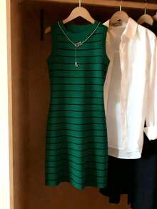 Vestido básico casual de ajuste ceñido con estampado de bloques de color y rayas - Multicolor 2 - Ver 3