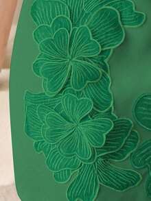 Vestido mini sexy con decoración floral 3D y cinturón a la cintura en color amarillo pálido, adecuado para citas, fiestas y ocasiones formales - Verde - Ver 7