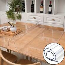 1pc Soft Glass Transparent Table Mat, PVC Clear Dining Table Pad, Minimalist Solid Color Desk Protector, Waterproof Oil-Proof Transparent Table Mat, Heat-Resistant Tabletop Protective Pad, Suitable For Student Desk, Computer Desk, Home Desk In Various Sizes - Transparent - View 6