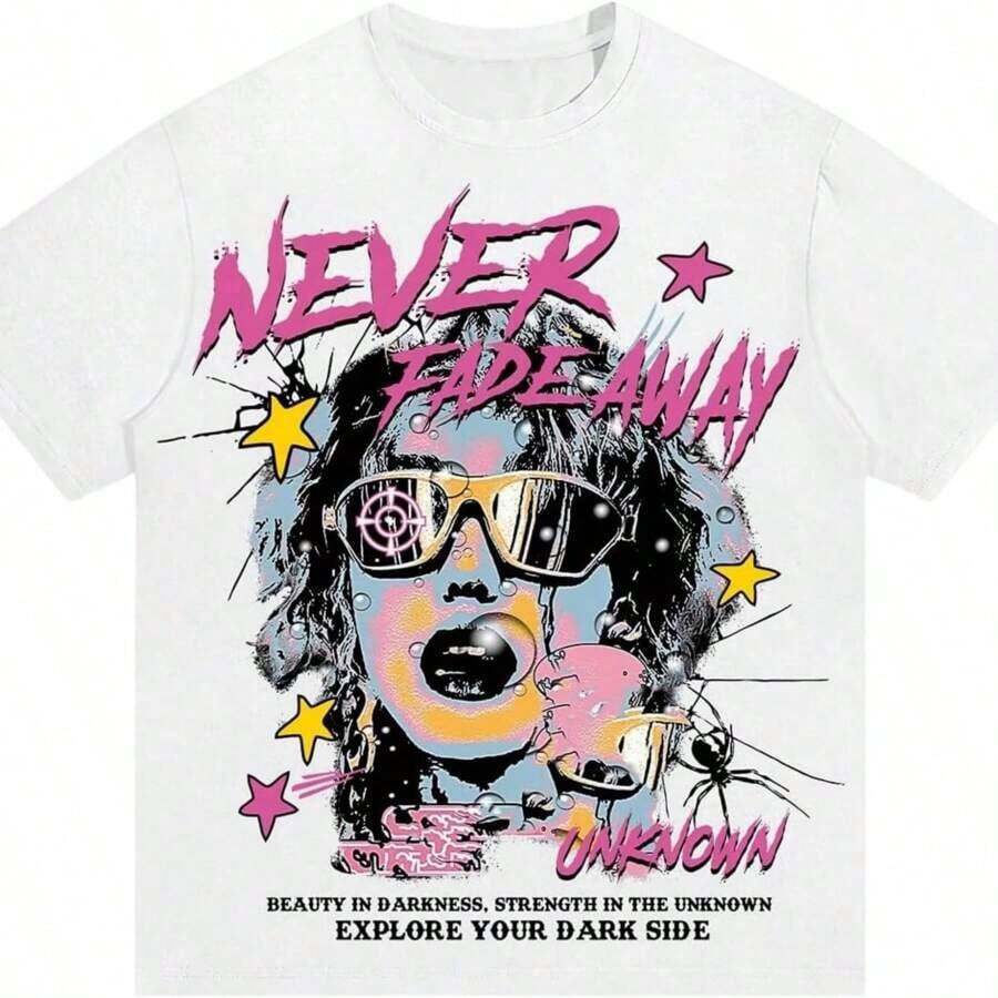 Camiseta de hombre con estampado gráfico, manga corta, cuello redondo, estilo casual, ropa de calle, 100% algodón, alta calidad. - Blanco - Ver 1