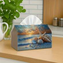 1pc Beach Decor Tissue Box With Seashell And Starfish, Suitable For Holiday Home Decor, Kitchen, Living Room, Car - Ideal Gift Tissue Paper Dispenser, Compact & Stylish, For Tissue Storage Or Decorative Purpose - Multicolor - View 7