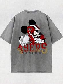 Men's Disney Washed Football Mickey Tee, Sporty Retro Print, Loose Fit, Premium Cotton. - 灰色 - 查看 2