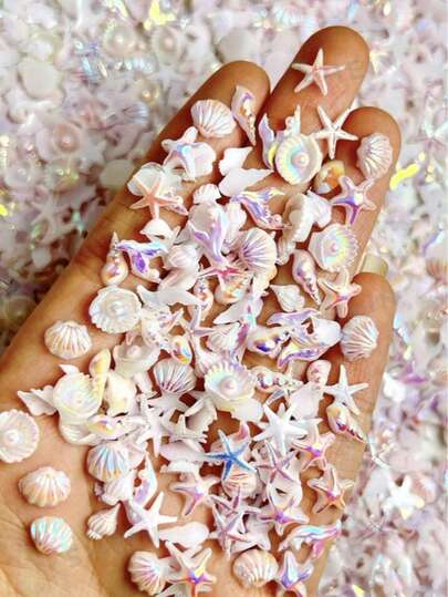30pcs/Set Random Mixed ABS Ombre Mermaid Nail Art Decorations - 3D Pink Aurora Starfish Shell Dolphin 3D Nail Art Decor DIY Jewelry