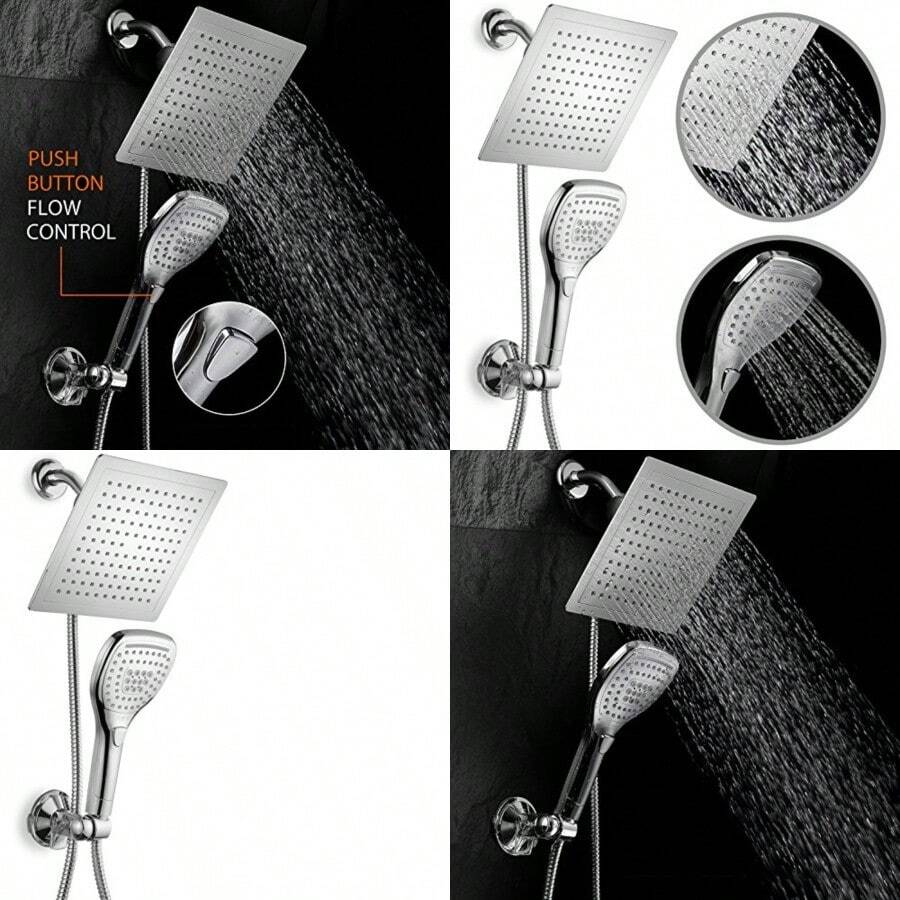 DreamSpa 9-Inch Rainfall Shower Head/ Handheld Combo with Multi-setting Push Button Flow Control - Plateado - Ver 1