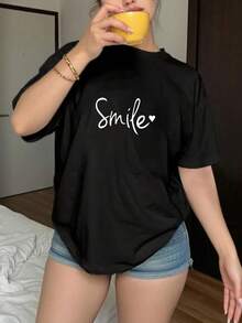 Camiseta Clásica de Manga Corta para Mujer, Disponible en Varios Colores, Corte Holgado, Camiseta de Verano - Negro - Ver 1