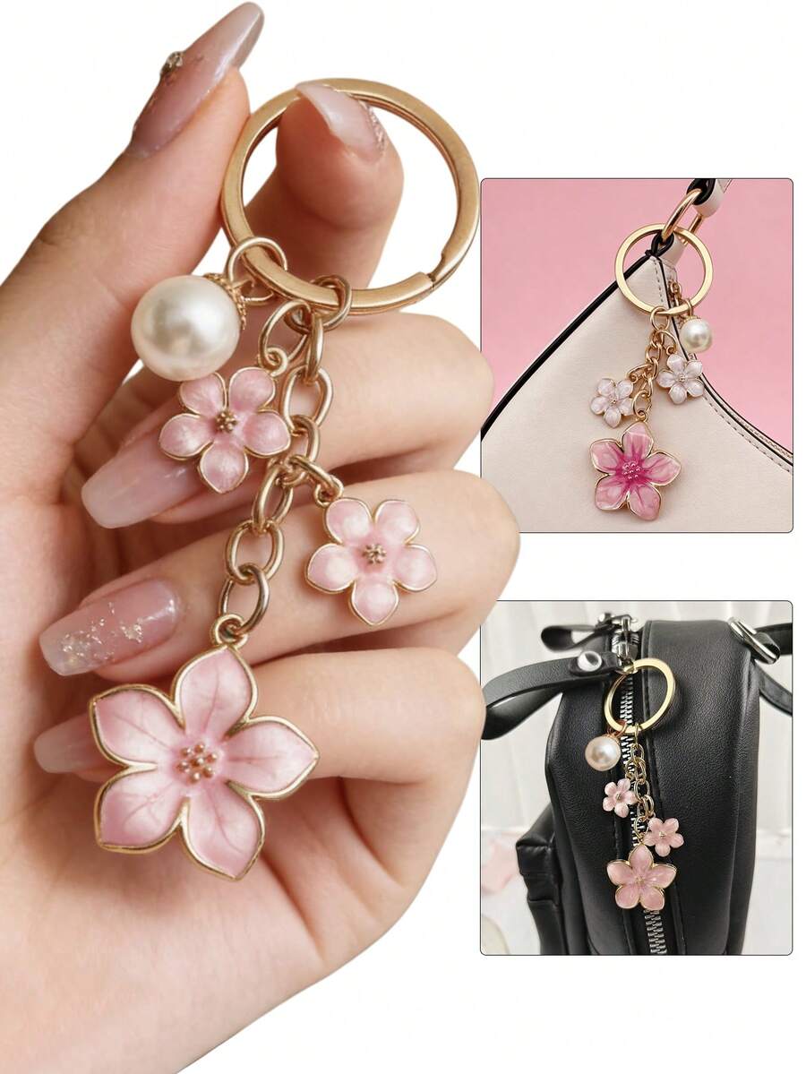 1pc Sakura Shaped Keychain, Lightweight And Graceful Sakura Design, Suitable For Bag Pendant, Car Key Chain, Couples, Birthday, Holiday Gifts - Multicolor - View 1