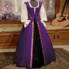 Medieval Renaissance Style, Two-Piece Dress With Square Neckline And Waistband, Vintage Women's Ball Gown - Blue - View 5