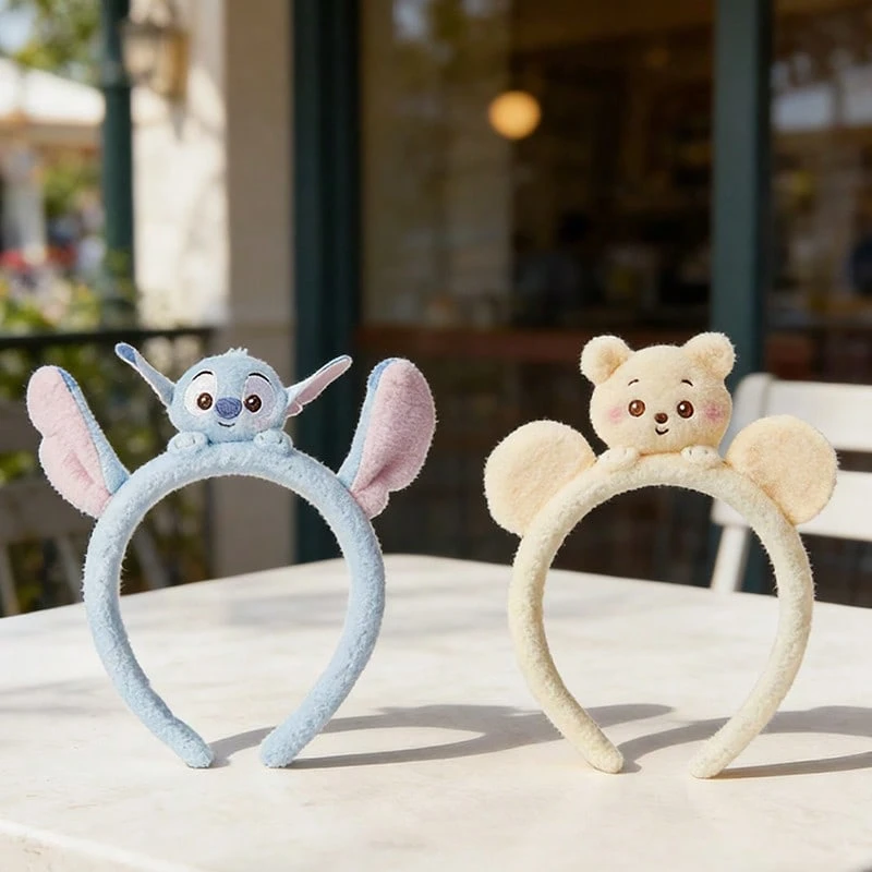 Miniso 迪士尼系列娃娃头箍 小熊维尼和史迪奇,柔软毛绒立体娃娃造型,做工精致不易变形,佩戴舒适不勒头,多功能发箍,适合日常佩戴和游乐园拍照(1个) - 彩色 - 查看 1