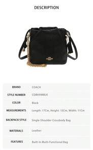 Coach Faye Women's Shoulder Crossbody Handbag With Quilted Details CDB69IMBLK - 黑色CDB69IMBLK - 查看 9