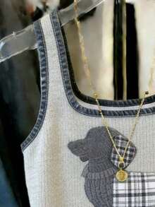 Top ajustado de mujer con ribete de color contrastante - Gris - Ver 4