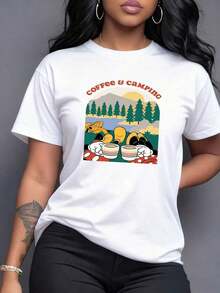 Paisaje con montañas pinos y sol naciente que transmite tranquilidad y amor por la naturaleza ideal para los días al aire libre camiseta para mujer cómoda de algodón suave,Camiseta de mujer elegante. - Blanco - Ver 1