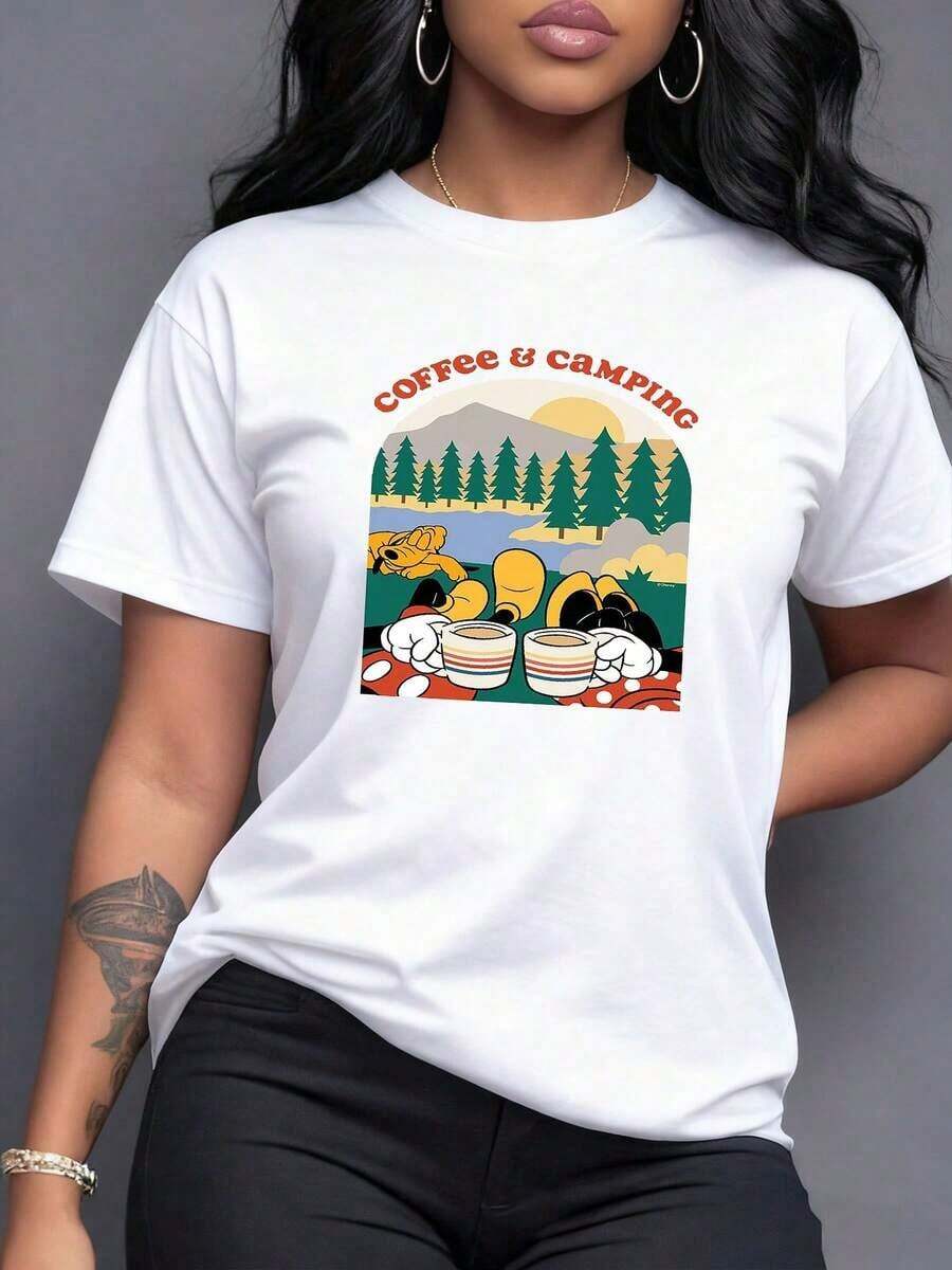 Paisaje con montañas pinos y sol naciente que transmite tranquilidad y amor por la naturaleza ideal para los días al aire libre camiseta para mujer cómoda de algodón suave,Camiseta de mujer elegante. - Blanco - Ver 1