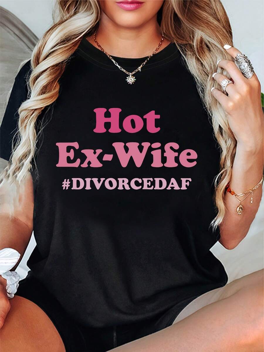 Talla Grande - Talla Grande - Camiseta de Mujer Talla Grande con Estampado Divorci y Drtida Ex-Esposa #DIVORCEDAF | Top Casual de Cuello Redondo Oversized con Humor Post-Divorcio, Ropa Casual de Primavera Verano y Conjuntos de Divorcio Adecuados para Fiestas de Divorcio y Ropa Casual