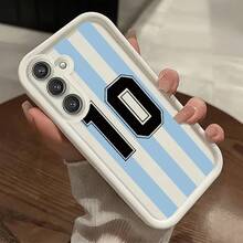 Fanahat-Phone Case: Number Stripes Jersey Design of Black And White Phone Case, Made from Soft TPU Material, Offering High Quality And Protection, Compatible with Samsung Models A01, A03s, A04s, A05, A05s, A07, A13, A14 4G, A14 5G, A15 4G, A15 5G, A16 5G - Beis - Ver 1