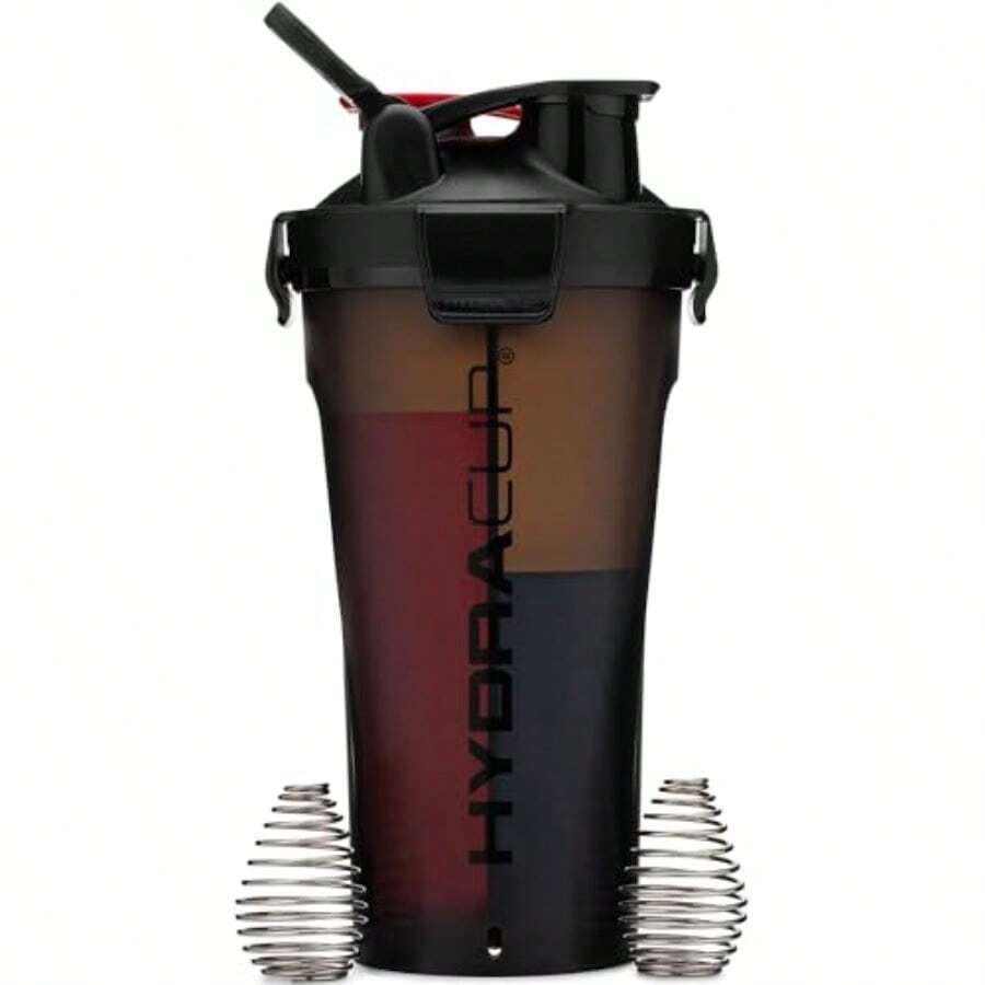 DualShaker Pro 32 Oz Shaker Bottle For Protein Shakes Shaker Cup W/Handle And Ball Blender Whisks Dual Mixing Shaker Bottle With Storage 2 In 1 For Travel To Go Black - Black - View 1
