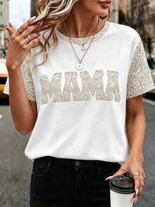 Blusa casual de cuello redondo con patrón de volantes y lazo asimétrico de color contrastante, adecuada para uso diario casual - Blanco 3 - Ver 3