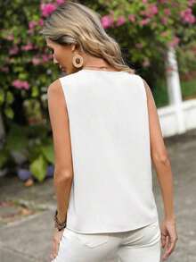 Blusa sin mangas de color sólido, casual para el verano - Blanco - Ver 2