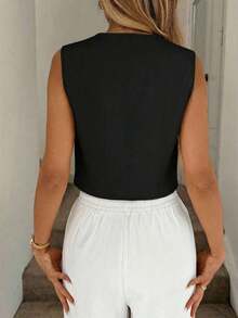 Chaleco negro, chaqueta fina, blusa de oficina para mujer - Negro 3 - Ver 2
