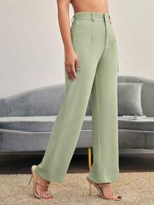 Pantalones rectos casuales lisos para mujer, para uso diario en otoño/invierno - verde menta - Ver 5