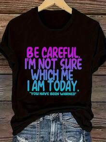 Plus Size Women's Casual Short Sleeve T-Shirt - Plus Size Women's Casual Short Sleeve T-Shirt - Funny "I'm Not Sure Who I Am Today" Print T-Shirt For Plus Size Women - Black Casual Short Sleeve Crew Neck Loose Fit T-Shirt With Glitter Lettering, Machine Washable - 黑色 - 查看 6