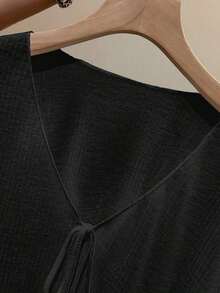 Vestido camisero con adorno de encaje, blusa de punto transparente de manga larga como cubridor para mujeres, para el verano - Negro - Ver 4
