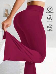 Pantalones acampanados con cintura cruzada para mujer, pantalones deportivos y de yoga de unicolor de poliéster de alta elasticidad, pantalones casuales largos con cintura cruzada, mallas ajustadas de unicolor para entrenamiento, pantalones de pierna ancha de tejido de punto adecuados para fitness y uso casual, negro, primavera - Rosa Fucsia - Ver 4