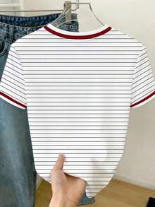 Camiseta casual de mujer con bloque de color y bordado de limón en cuello redondo - Blanco 8 - Ver 2