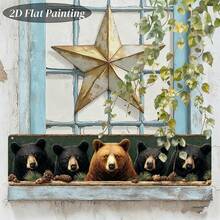 2D Flat Design, 1 Piece Of Vintage American Black Bear Metal Wall Decor, Featuring Pine Cone And Autumn Leaf Elements-Rural Farmhouse Style Decoration, 16inchx4inch Flat Bear Plaque, Suitable Home, Cafe, Office, Garage-Pre-Drilled Holes Easy Installation, 2D Flat Shape - 1 cái - Xem 10