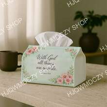 1pc Vintage Artistic Style Tissue Box - Floral & Bible Verse Inspirational Print, Durable Polyester Fabric, Suitable For Home, Office, Car, Party - Space Saving Napkin Holder Storage Box - Holiday Decor, Sturdy Structure, Decorative Storage, 2D Flat Printing - Multicolor - View 5