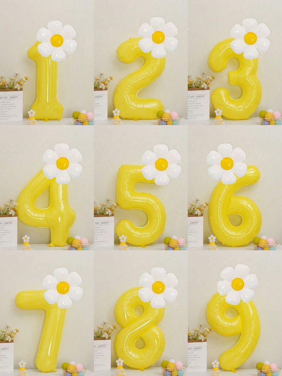 40英寸可爱雏菊数字气球,时尚亮丽的派对装饰品,非常适合生日、周年纪念、毕业典礼、迎婴派对、婚礼主题派对、室内外活动背景氛围布置装饰用品 - 多色 - 查看 1